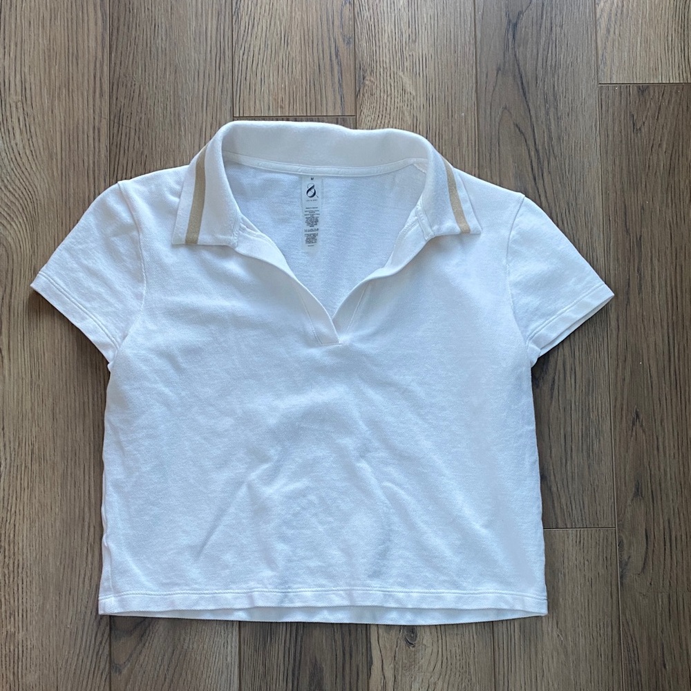 Lou & Grey White Polo with Tan Accents